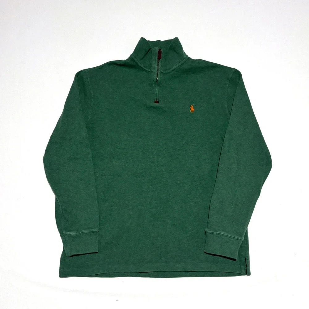 Polo‎ Ralph Lauren Quarter Zip Pullover Mens Medium Green Cotton Knit Preppy